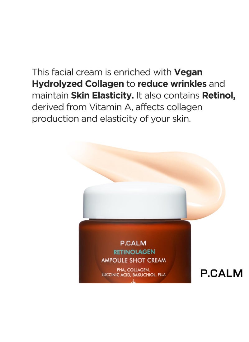 P.CALM P.CALM Retinolagen Ampoule Shot Cream - Retinol & Vegan Hydrolyzed Collagen & Bakuchiol for Pore Tightening, Mositurizing, Korean Glass Skin (60ml / 2.02 fl.oz)  - Image 1