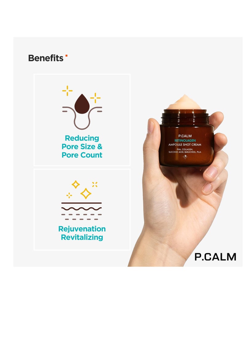 P.CALM P.CALM Retinolagen Ampoule Shot Cream - Retinol & Vegan Hydrolyzed Collagen & Bakuchiol for Pore Tightening, Mositurizing, Korean Glass Skin (60ml / 2.02 fl.oz)  - Image 2
