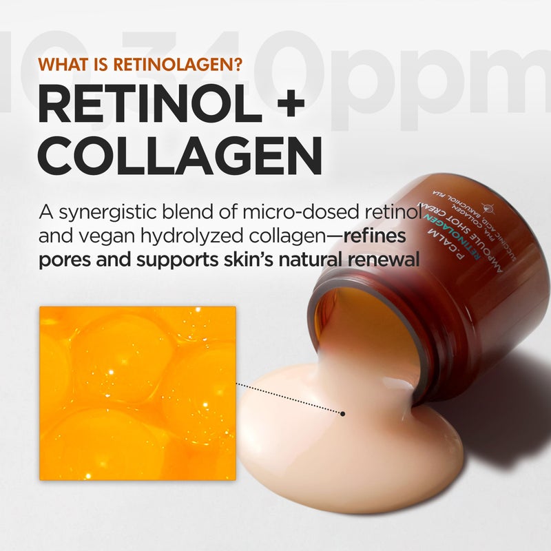 P.CALM Retinolagen Ampoule Shot Cream - Retinol & Vegan Hydrolyzed Collagen & Bakuchiol for Pore Tightening, Mositurizing, Korean Glass Skin (60ml / 2.02 fl.oz) - Image 4