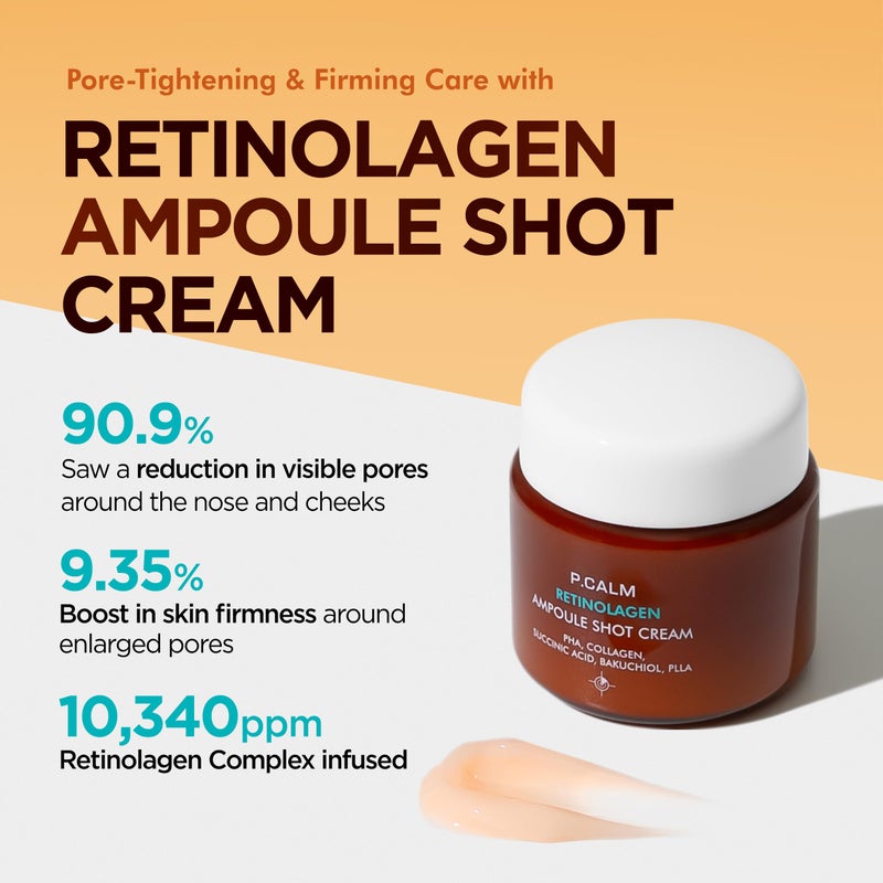 P.CALM Retinolagen Ampoule Shot Cream - Retinol & Vegan Hydrolyzed Collagen & Bakuchiol for Pore Tightening, Mositurizing, Korean Glass Skin (60ml / 2.02 fl.oz) - Image 2
