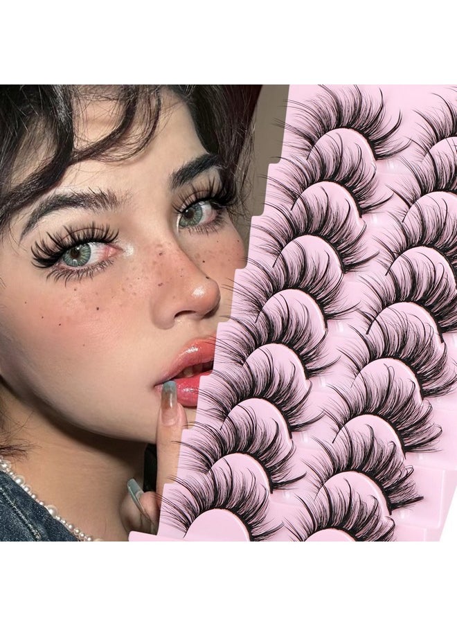 GVEFETIEE - False Eyelashes Fluffy Faux Mink Lashes Wispy Fairy Cat Eye Lashes Spiky Strip Lashes Extension Natural Volume Fake Lashes Pack By Gvefetiee 8 Pairs - Image 1
