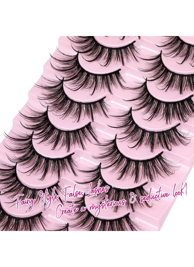 GVEFETIEE - False Eyelashes Fluffy Faux Mink Lashes Wispy Fairy Cat Eye Lashes Spiky Strip Lashes Extension Natural Volume Fake Lashes Pack By Gvefetiee 8 Pairs - Image 1