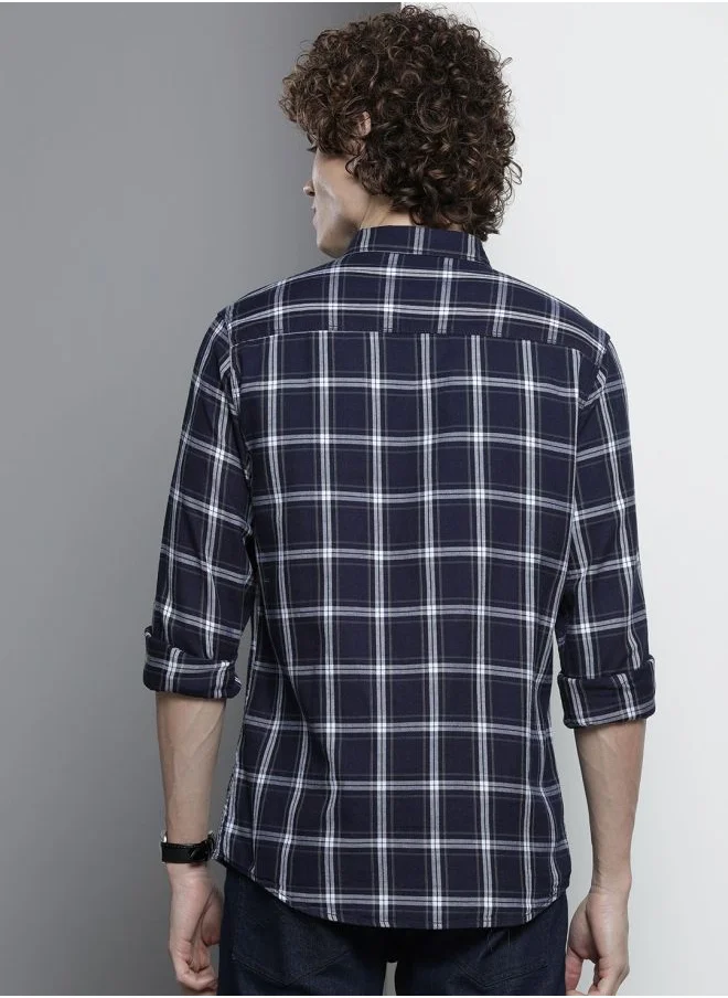 شركة المرآب الهندية Men Slim Fit Checkered Full Sleeves Spread Collar Casual Shirt