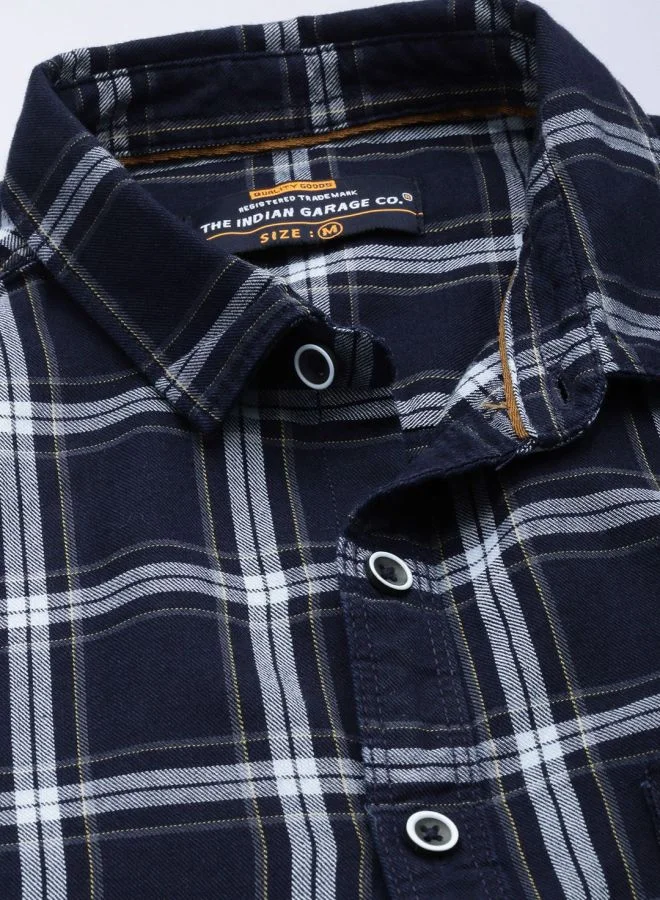 The Indian Garage Co Men Slim Fit Checkered Full Sleeves Spread Collar Casual Shirt