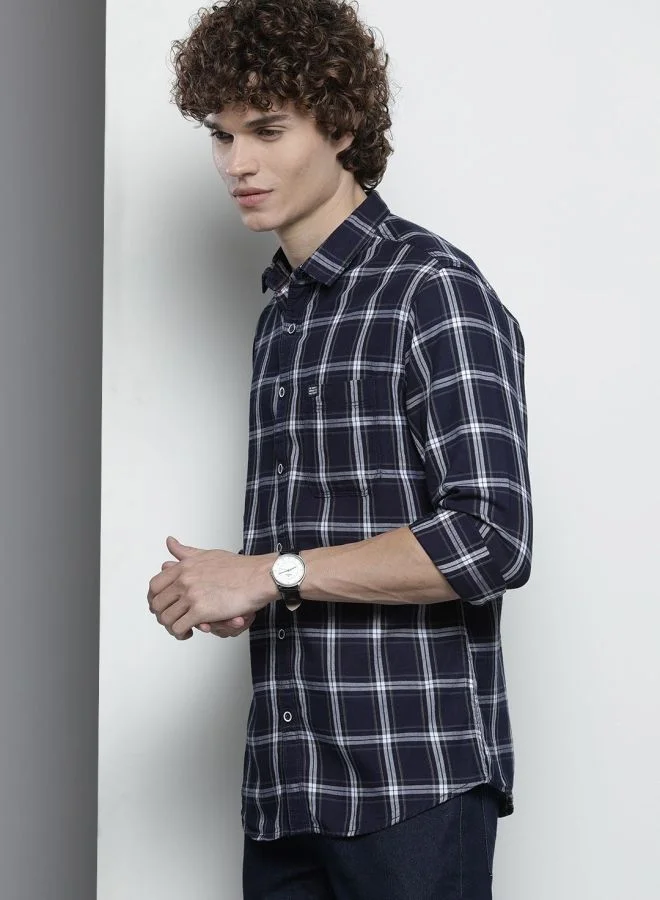 The Indian Garage Co Men Slim Fit Checkered Full Sleeves Spread Collar Casual Shirt