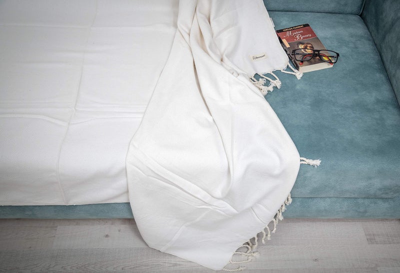 Bersuse 100% Cotton Milas XL Throw Blanket for Couch - 100% Cotton Lightweight Durable Throw Blanket, Big Blanket for Sensitive Skin, Decorative and Versatile - 60x90 Inches, White - Image 4