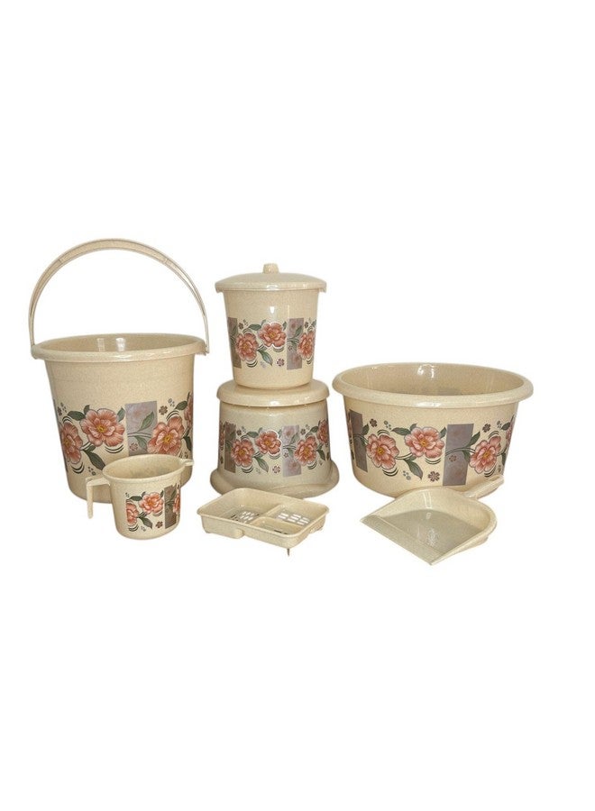 GinoSet® Plastic Bathroom Set 07 Pieces Heavy Duty, Large Capacity 1 Tub (20 LTR), 1 Bucket (18 LTR), 1 Patla, 1 Mug (1.5 LTR), 1 Soapcase,1 Dustpan. 1 Dustbin, (Brown) - Image 2