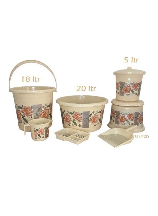GinoSet® Plastic Bathroom Set 07 Pieces Heavy Duty, Large Capacity 1 Tub (20 LTR), 1 Bucket (18 LTR), 1 Patla, 1 Mug (1.5 LTR), 1 Soapcase,1 Dustpan. 1 Dustbin, (Brown) - Image 3