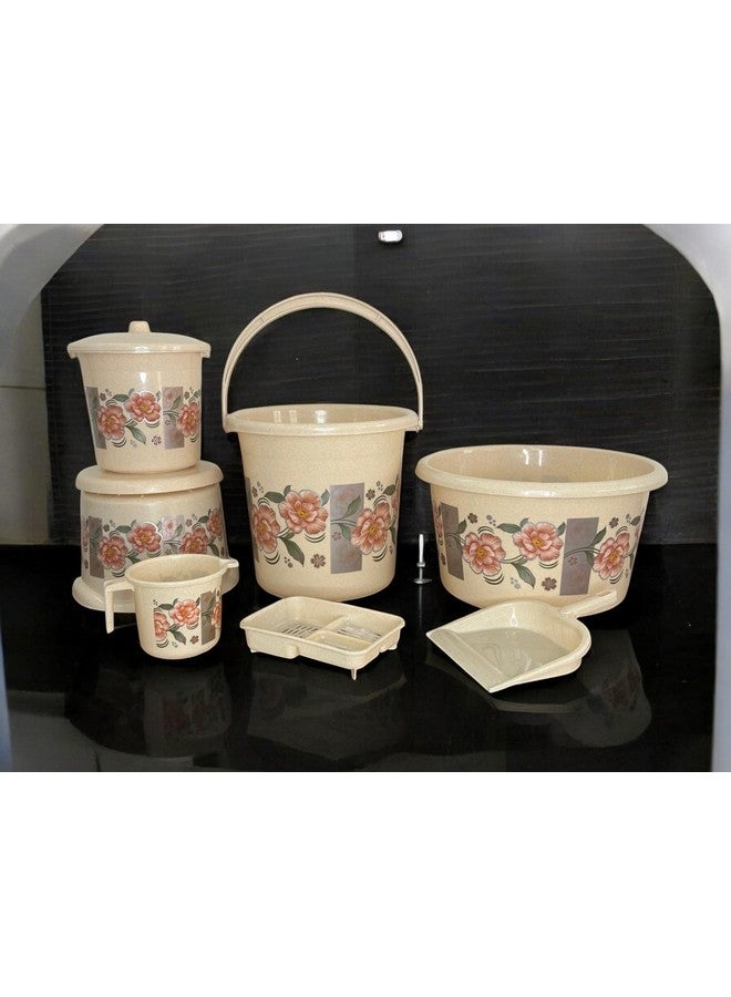 GinoSet® Plastic Bathroom Set 07 Pieces Heavy Duty, Large Capacity 1 Tub (20 LTR), 1 Bucket (18 LTR), 1 Patla, 1 Mug (1.5 LTR), 1 Soapcase,1 Dustpan. 1 Dustbin, (Brown) - Image 4