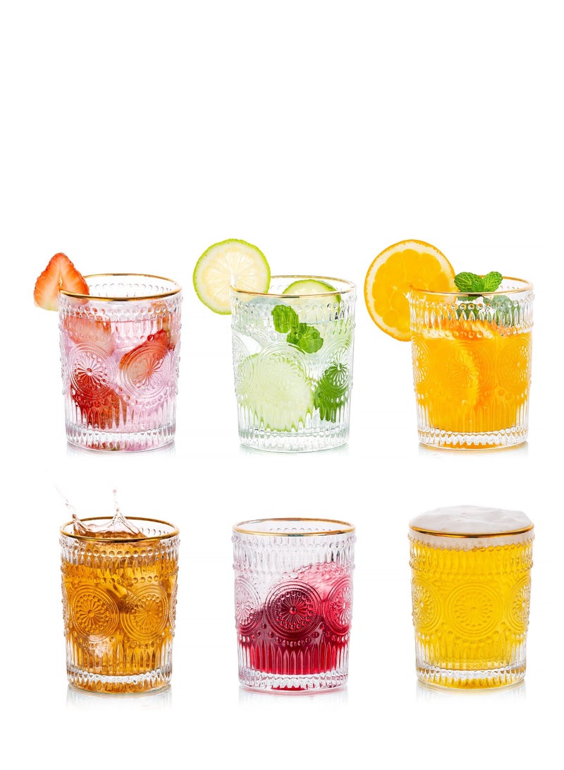 Y&D Water Glasses Drinking Cups Set, 4 Pcs Vintage Crystal Glassware Sets, Glass Cup, for Juice Coffee Beverages, Refreshments, Set Dinner Parties, Restaurants, Home  - Image 1