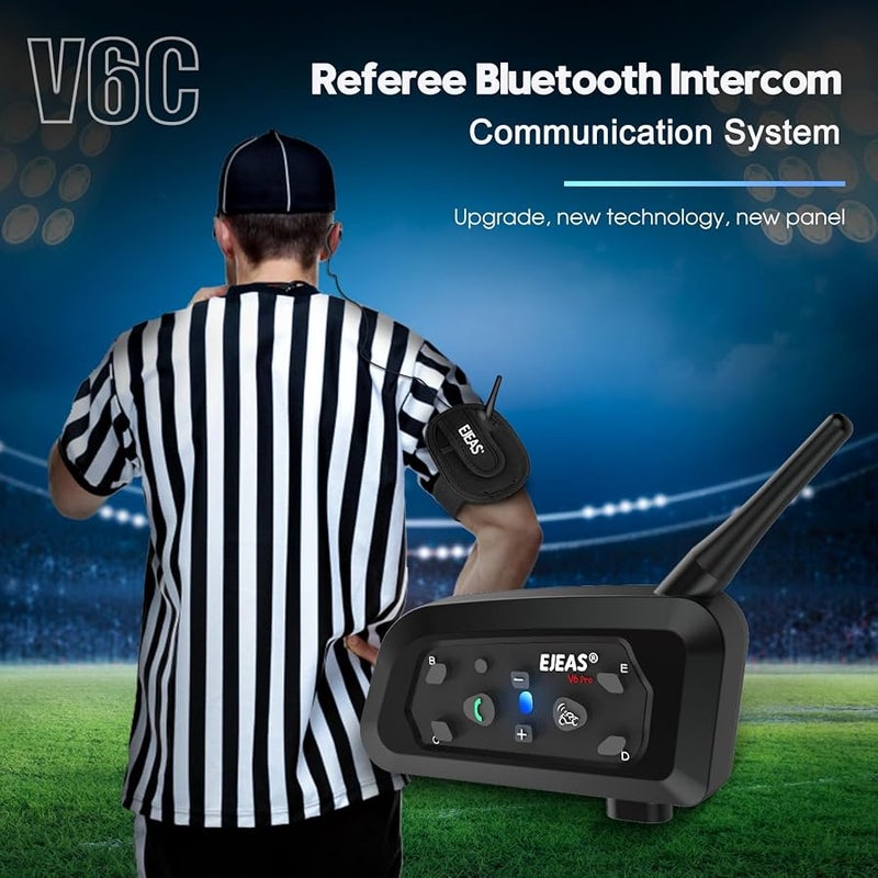 EJEAS V6C Professional Football Referee Bluetooth Intercom Headset, 800 m, 2 People, Full Duplex, Speaking Simultaneously, for Football and Handball Referees (Pack of 1) - Image 2