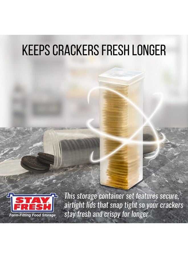 Stay Fresh - Cracker Container Set Of 2 Kitchen Discovery Round And Square Sizes For Nocrush Saltine Cracker And Cookie Storage Retains Justopened Crispness And Flavor - Image 1