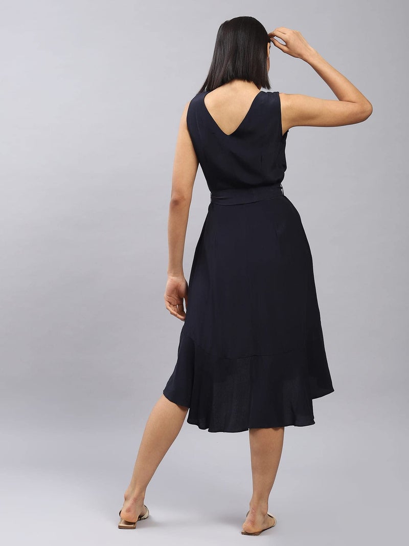 Label RITU KUMAR Navy Blue Tie-Up Midi Dress - Image 4