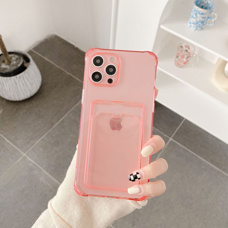 Solid Color Card Holder Suitable for iPhone 16 Phone Case, Apple 15 Pro Max Transparent 13/14 Simple 17 Silicone Case - Image 1