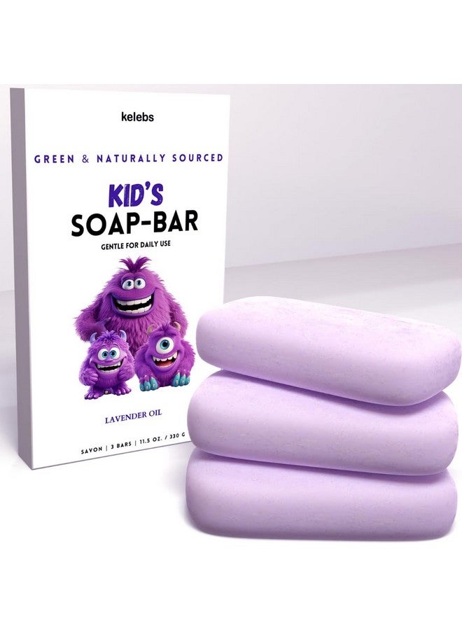 KELEBS Hypoallergenic Kids Soap Bar 3-Pack - Organic & Gentle Lavender Oil Body Wash for Children - Natural Ingredients, Fun Bath Time - Image 1