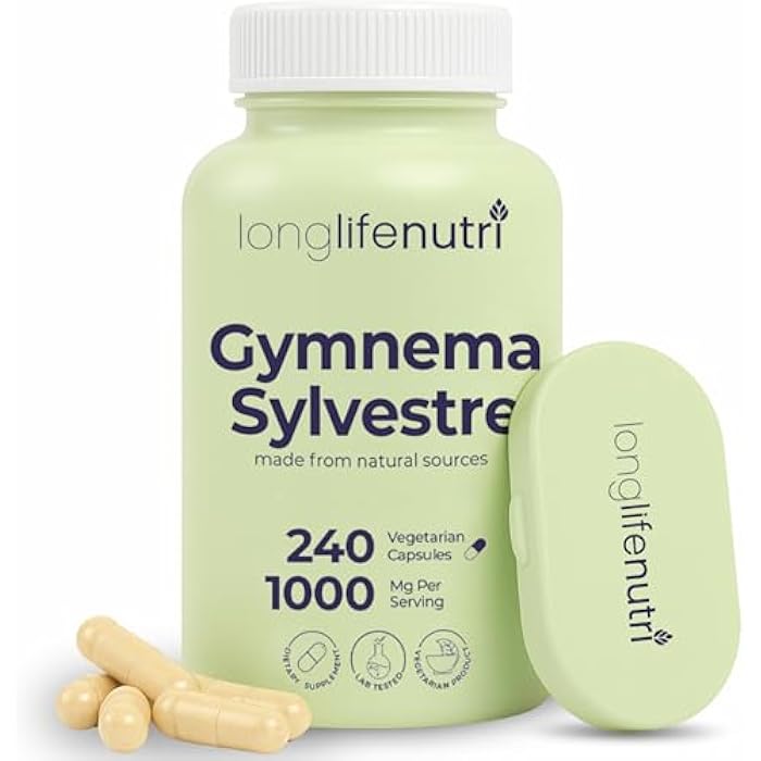 LongLifeNutri Gymnema Sylvestre 1000mg - Organic 20:1 Leaf Extract, 240 Vegetarian Capsules, 4-Month Supply, Herbal Supplement for Gut Health, GMP Certified, Made in USA - Image 1