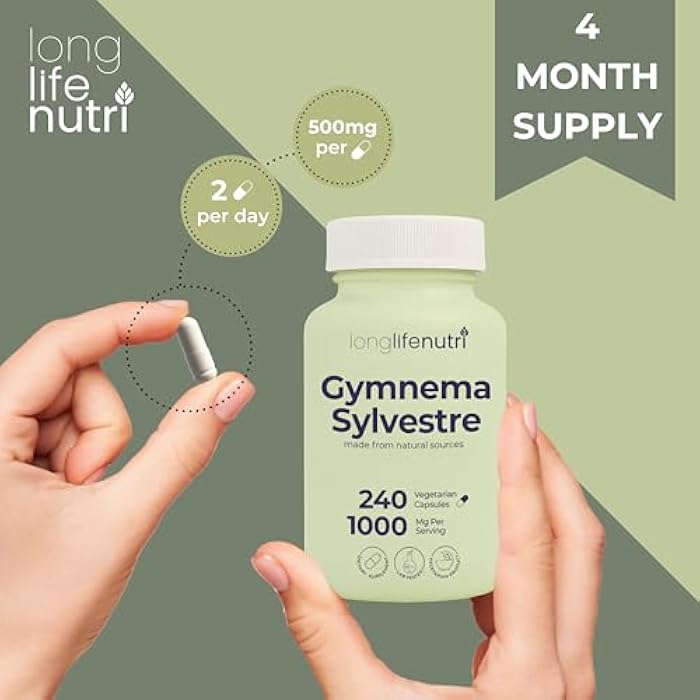 LongLifeNutri Gymnema Sylvestre 1000mg - Organic 20:1 Leaf Extract, 240 Vegetarian Capsules, 4-Month Supply, Herbal Supplement for Gut Health, GMP Certified, Made in USA - Image 5