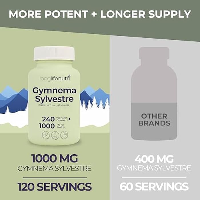 LongLifeNutri Gymnema Sylvestre 1000mg - Organic 20:1 Leaf Extract, 240 Vegetarian Capsules, 4-Month Supply, Herbal Supplement for Gut Health, GMP Certified, Made in USA - Image 3