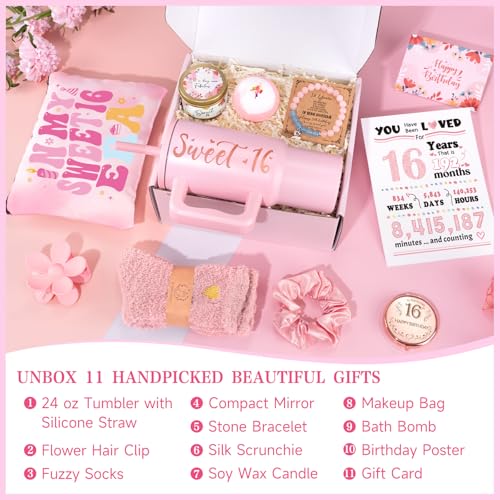 Frerdui Sweet 16 Gifts for Girls 16th Birthday Gifts for Girls Best Presents for 16 Year Old Girl Teen 16th Birthday Decorations Teen Girl Trendy Stuff 11 Pcs Unique Sweet Sixteen Gift for Daughter Niece - Image 3