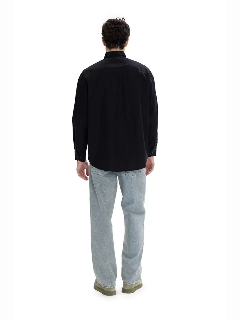 Giesto Black GIESTO Regular Fit Long Sleeve Poplin Shirt with Button Closure for Men | Best Price UAE