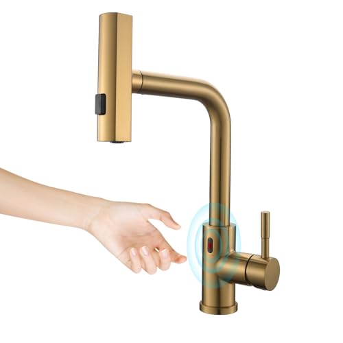CENOSA Touchless Kitchen Faucet Motion Sensor Hands Free Single Handle Kitchen Sink Faucet with Pull Down Sprayer Brusshed Gold - Image 1