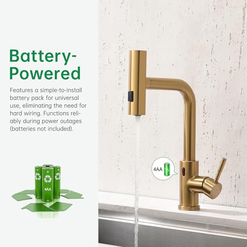 CENOSA Touchless Kitchen Faucet Motion Sensor Hands Free Single Handle Kitchen Sink Faucet with Pull Down Sprayer Brusshed Gold - Image 4
