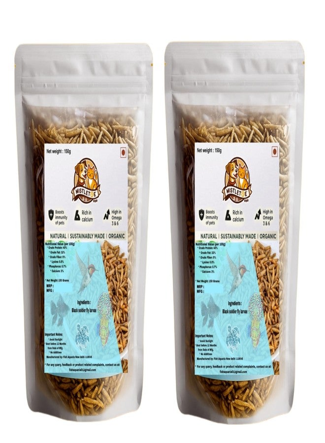 Mistletoe Dried Black Soldier Fly Larvae - Premium Aquarium Fish Food (150gm) for Arowana, Flowerhorn, Red Parrot & Large Ornamental Fish, Turtle (Pack of 2) - Image 1