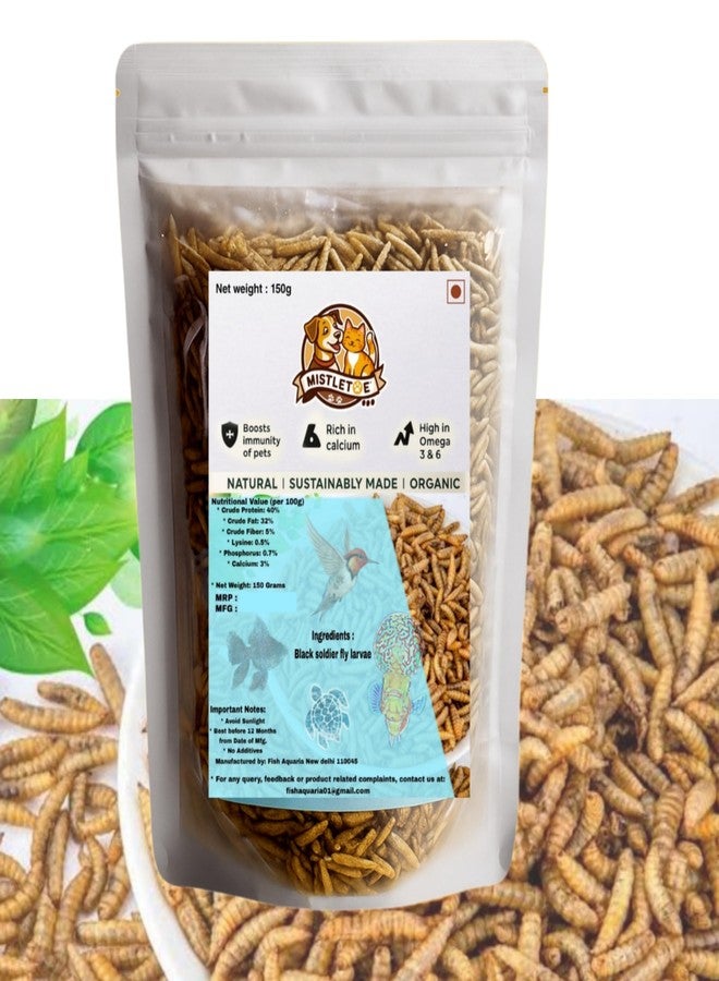 Mistletoe Dried Black Soldier Fly Larvae - Premium Aquarium Fish Food (150gm) for Arowana, Flowerhorn, Red Parrot & Large Ornamental Fish, Turtle (Pack of 2) - Image 3