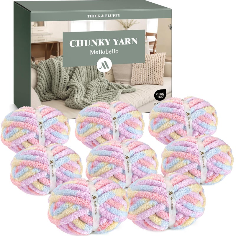 mellobello Jumbo Chunky Yarn for Hand Knitting - Super Thick Chenille Chunky Yarn for Crocheting - Extra Soft Bulky Fluffy Blanket Big Yarns 8 Jumbo Pack (27yds,8 oz Each Skein) - Image 1