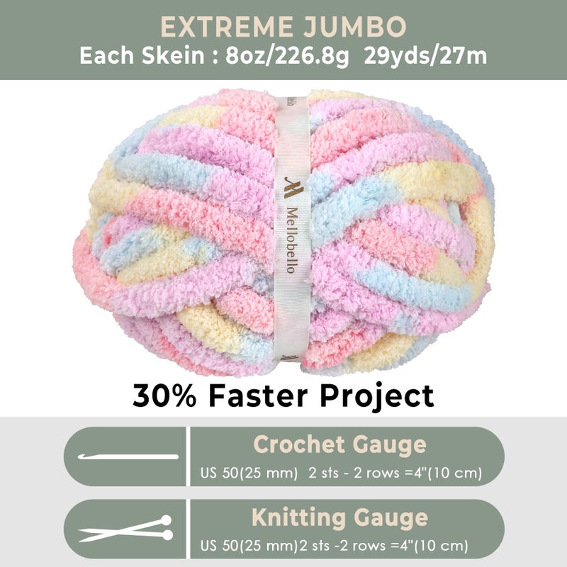 mellobello Jumbo Chunky Yarn for Hand Knitting - Super Thick Chenille Chunky Yarn for Crocheting - Extra Soft Bulky Fluffy Blanket Big Yarns 8 Jumbo Pack (27yds,8 oz Each Skein) - Image 3