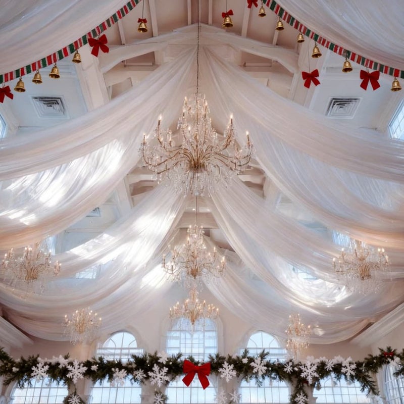 White Extra Long Velvet Tulle Mesh Roll 29.5in by 1985.5in Hand Washable Mesh Material with Strong Hanger for DIY Wedding Arch and Party Decorations Feather Free Design - Image 1