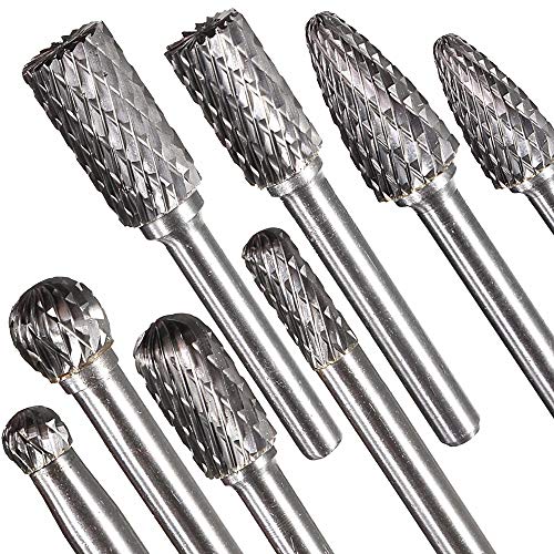 YEEZUGO 8pcs Carbide Rotary Burr Set, Double Cut 1/4''(6.35mm) Shank Solid Carbide Rotary Burr Set for Die Grinder Drill for Woodworking,Drilling, Metal Carving, Engraving, Polishing by YEEZUGO - Image 2
