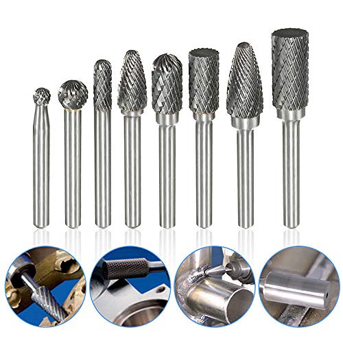YEEZUGO 8pcs Carbide Rotary Burr Set, Double Cut 1/4''(6.35mm) Shank Solid Carbide Rotary Burr Set for Die Grinder Drill for Woodworking,Drilling, Metal Carving, Engraving, Polishing by YEEZUGO - Image 5