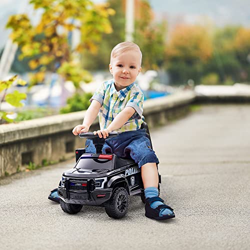 Aosom Kids Push Ride On Car with Working PA System and Horn Police Truck Style FoottoFloor Sliding Car for Boys and Girls with UnderSeat Storage for 18 Months to 5 Years Old Black - Image 5