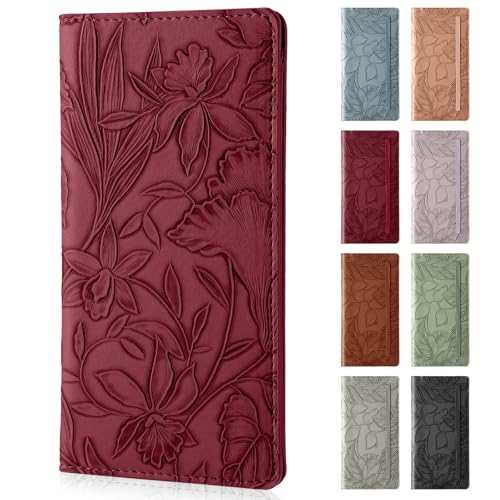 Pisypox Checkbook Cover for Personal Checkbook，Soft PU leather with a detailed embossed flower pattern，with Pen Holder & Built-in Clear Plastic Divider for Duplicate Checks - Image 1