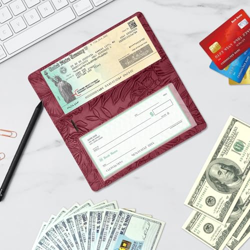 Pisypox Checkbook Cover for Personal Checkbook，Soft PU leather with a detailed embossed flower pattern，with Pen Holder & Built-in Clear Plastic Divider for Duplicate Checks - Image 5