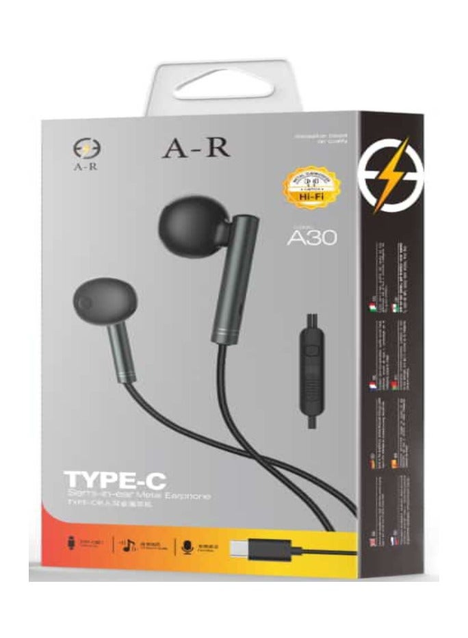 إيه آر سماعة أذن سلكية بمقبس من النوع C باللون الأسود A-R  A30