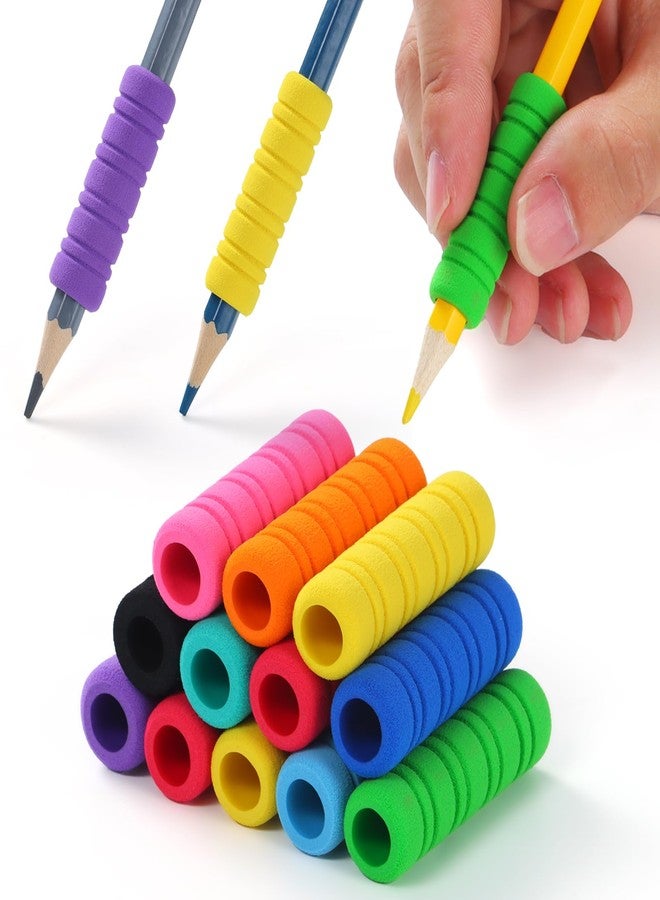 OSteed 50 Pcs Pencil Grips for Kids and Adults Handwriting, Comfort Pencil Grippers for Writing Aid, Mechanical Pencil Holder Cushion with Plain Stipes, Foam Finger Grips, 10 Colors - Image 1