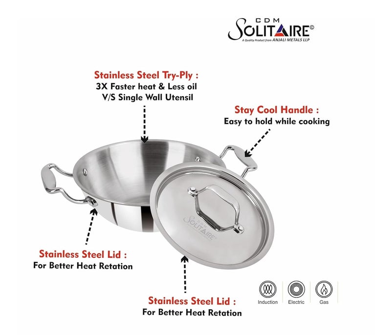 CDM SOLITAIRE قدر ثلاثي من الفولاذ المقاوم للصدأ مع غطاء من الفولاذ المقاوم للصدأ قدر ثلاثي مناسب للطهي السريع 40 أسرع طهي قدر ثلاثي من الفولاذ المقاوم للصدأ 26 سم 32 لتر ضمان 5 سنوات - Image 5