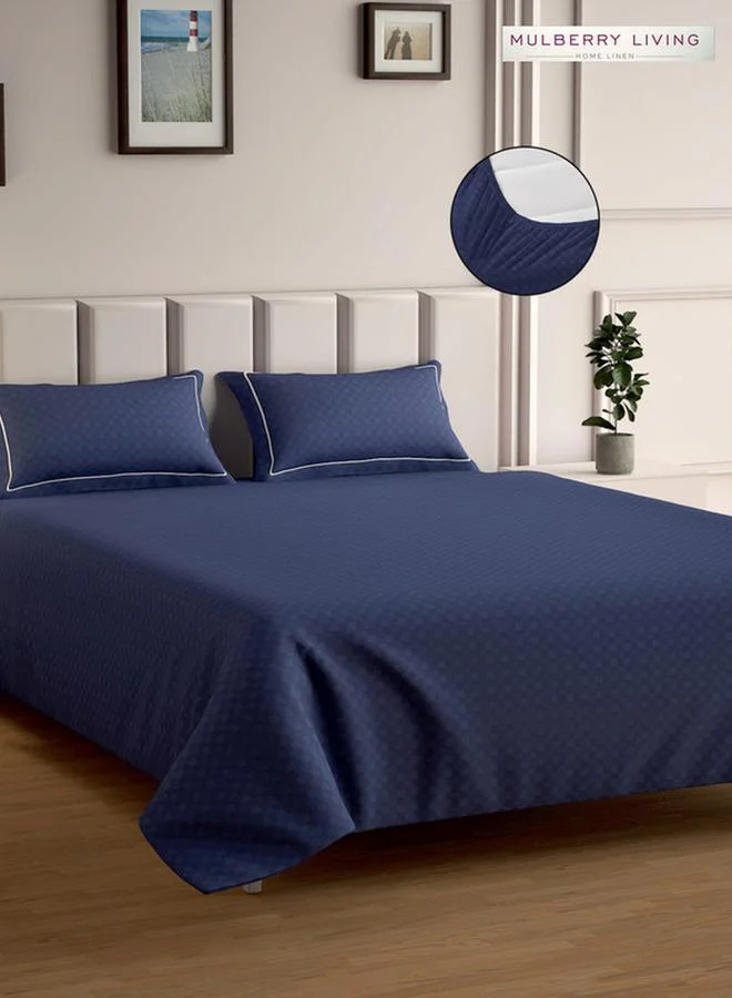 Mulberry Living 100% Cotton Queen Fitted Bedsheet With 2 Pillow Covers - 300Tc Urban Grid - Mediterranean Blue