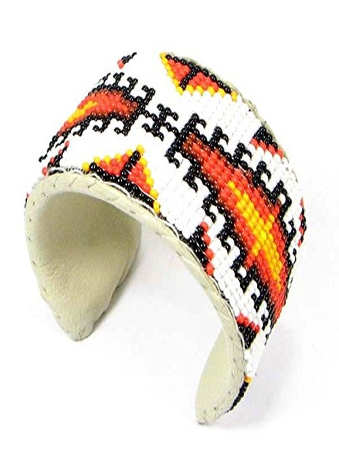 La vivia Handmade Beaded Indian Jewelery Cuff Bracelet, Native American Style Seed Beads Red Black Cactus Unisex Cuff Bracelet, Indian Beaded Leather Bracelet. B-34-SB-5 - Image 2
