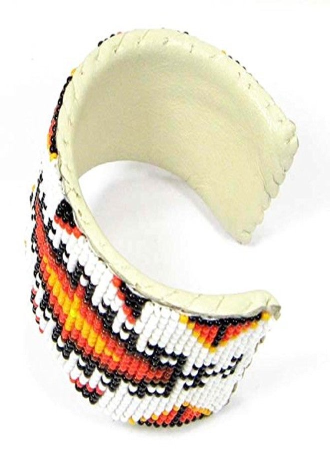 La vivia Handmade Beaded Indian Jewelery Cuff Bracelet, Native American Style Seed Beads Red Black Cactus Unisex Cuff Bracelet, Indian Beaded Leather Bracelet. B-34-SB-5 - Image 3
