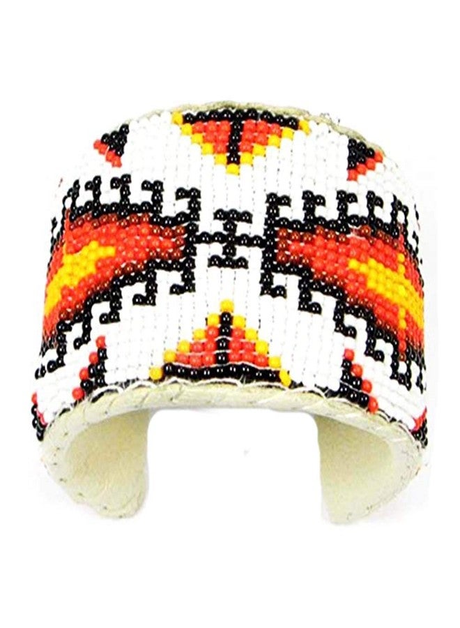 La vivia Handmade Beaded Indian Jewelery Cuff Bracelet, Native American Style Seed Beads Red Black Cactus Unisex Cuff Bracelet, Indian Beaded Leather Bracelet. B-34-SB-5 - Image 1