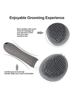 S-Color Cat Grooming Brush Self Cleaning Slicker Brushes for Dogs Cats Pet Brush Tool Gently Removes Loose Undercoat Mats Tangled Hair Massage-Self Suitable for Pets with Long or Short Hair Grey  - Image 2