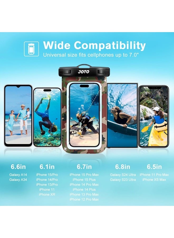 JOTO - Universal Waterproof Phone Pouch Cellphone Dry Bag Case for iPhone 14 13 12 11 Pro Max Mini Xs XR X 8 7 6S Plus SE, Galaxy S21 S20 S10 Plus Note 10+ 9, Pixel 4 XL up to 7"-Camo - Image 1