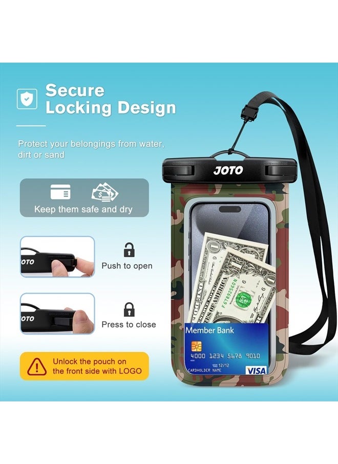 JOTO - Universal Waterproof Phone Pouch Cellphone Dry Bag Case for iPhone 14 13 12 11 Pro Max Mini Xs XR X 8 7 6S Plus SE, Galaxy S21 S20 S10 Plus Note 10+ 9, Pixel 4 XL up to 7"-Camo - Image 1
