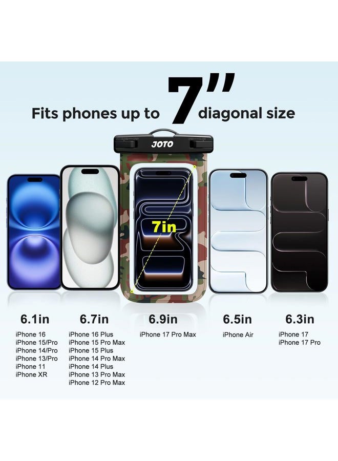 JOTO Universal Waterproof Phone Pouch Cellphone Dry Bag Case for iPhone 17 16 15 14 13 12 11 Pro Max Air Mini Plus Xs XR X 8 7 6S, Galaxy S23 S22 S21 Plus Note, Pixel up to 7" -Camo - Image 4