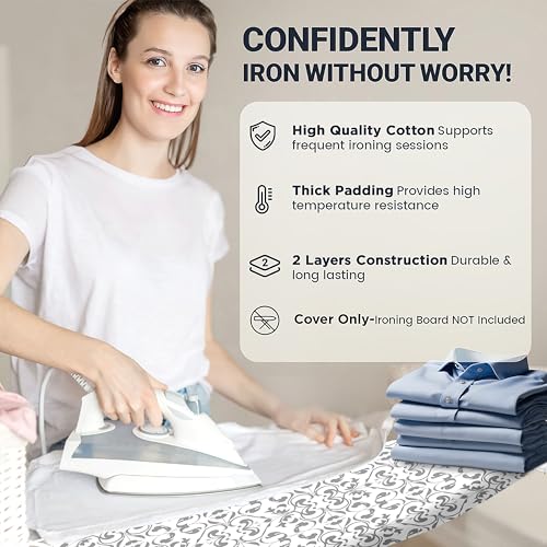 UniSimp Ironing Board Cover and Pad 15"x54" Extra Thick Natural Cotton, Scorch and Stain Resistant Padding,Standard Size Iron Board Cover with Fasteners Heavy Duty Elastic Edge, Heatproof Ash - Image 5