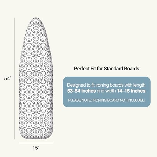 UniSimp Ironing Board Cover and Pad 15"x54" Extra Thick Natural Cotton, Scorch and Stain Resistant Padding,Standard Size Iron Board Cover with Fasteners Heavy Duty Elastic Edge, Heatproof Ash - Image 2