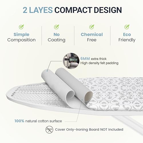 UniSimp Ironing Board Cover and Pad 15"x54" Extra Thick Natural Cotton, Scorch and Stain Resistant Padding,Standard Size Iron Board Cover with Fasteners Heavy Duty Elastic Edge, Heatproof Ash - Image 4